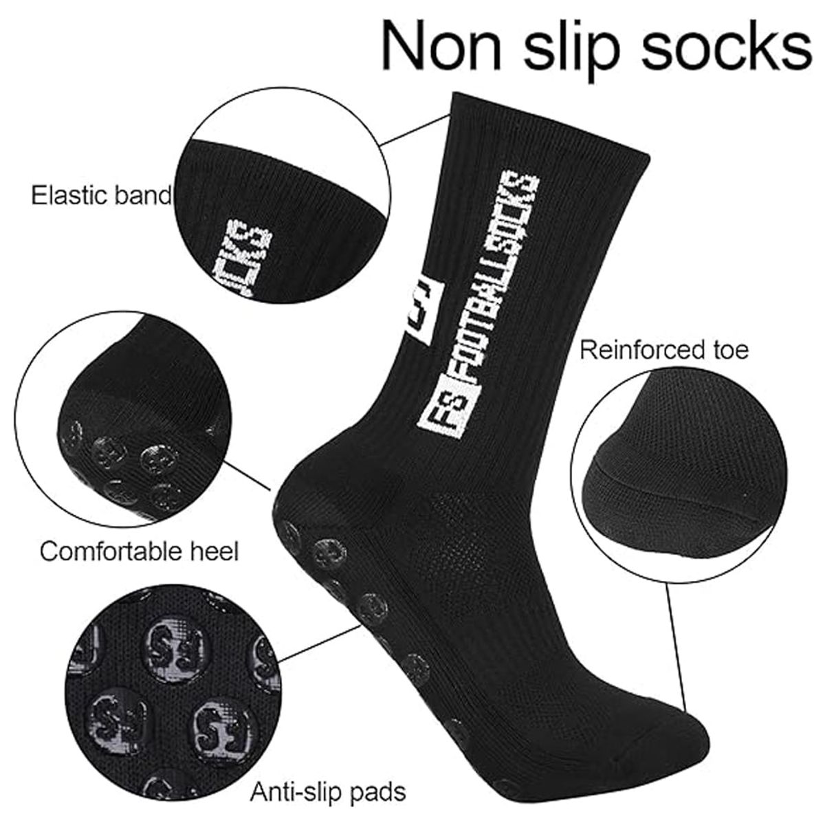 GENERICO - MEDIAS DEPORTIVAS ANTIDESLIZANTES FÚTBOL NEGRO PACK X2 PARES