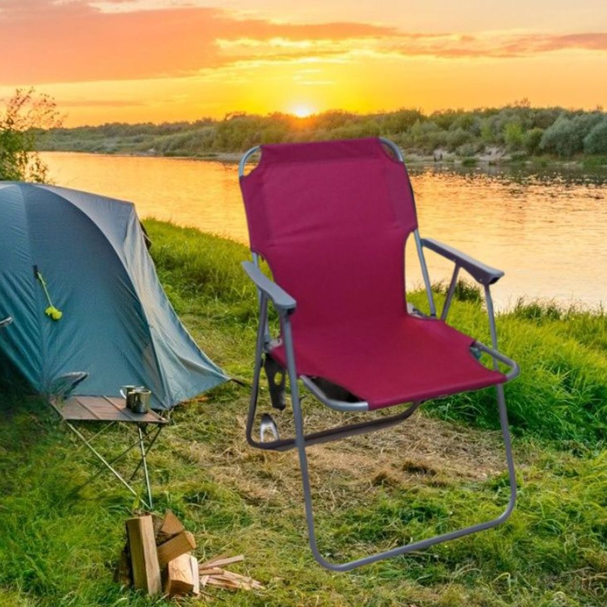 GENERICO - SILLA PLEGABLE PORTÁTIL DE TERRAZA PLAYA CAMPING LIGERA GUINDA
