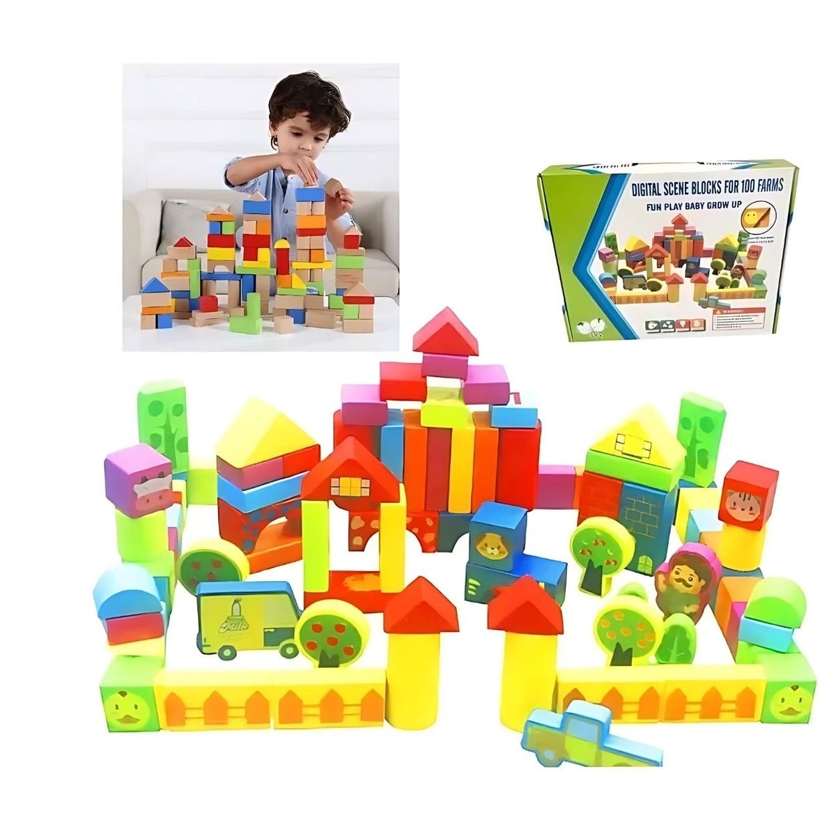 GENERICO - Bloques de Construcción Infantiles Granja de Colores 100 Pzs