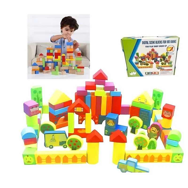 GENERICO - Bloques de Construcción Infantiles Granja de Colores 100 Pzs