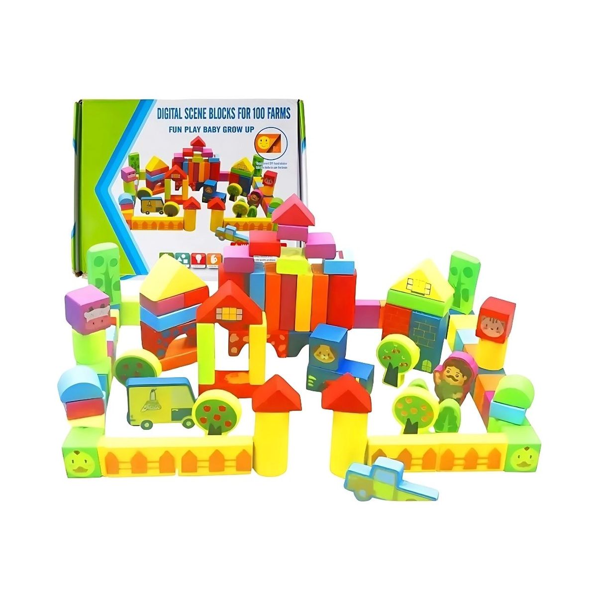 GENERICO - Bloques de Construcción Infantiles Granja de Colores 100 Pzs