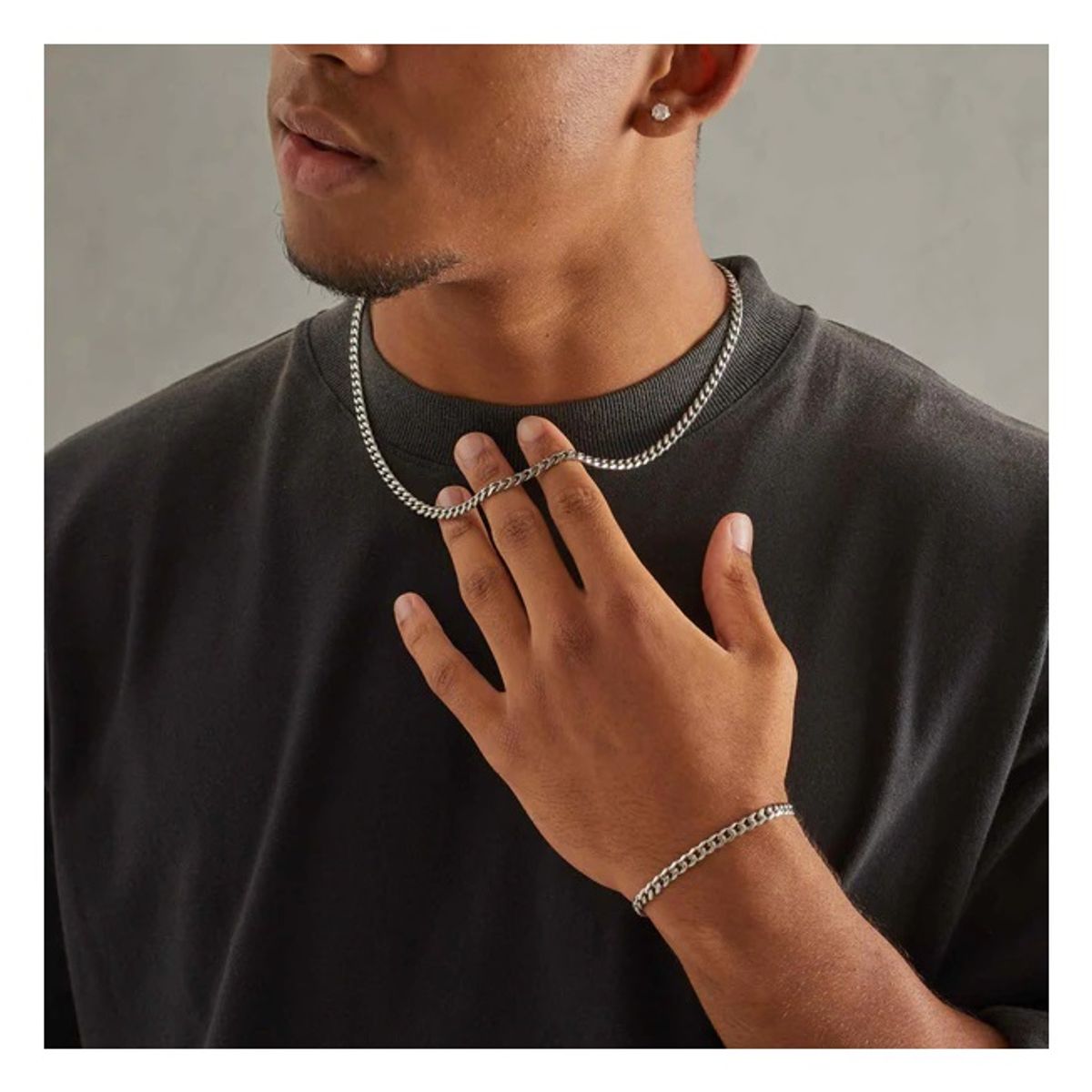 OEM - Cadena + Pulsera Hombre Eslabon Mediano Acero Inoxidable 316L x SAN VALENTIN