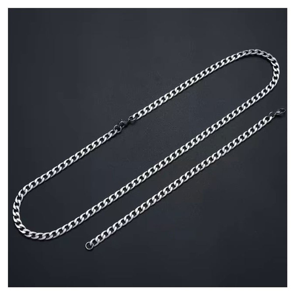 OEM - Cadena + Pulsera Hombre Eslabon Mediano Acero Inoxidable 316L x SAN VALENTIN