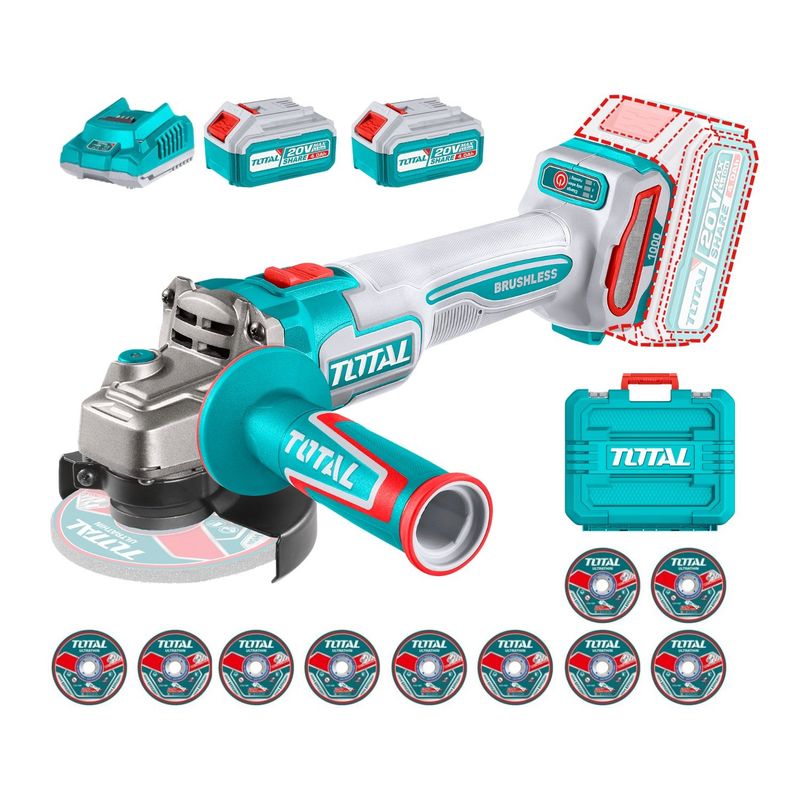 TOTAL TOOLS - Amoladora 4½" 1000w + 2 baterías 4ah y cargador Total