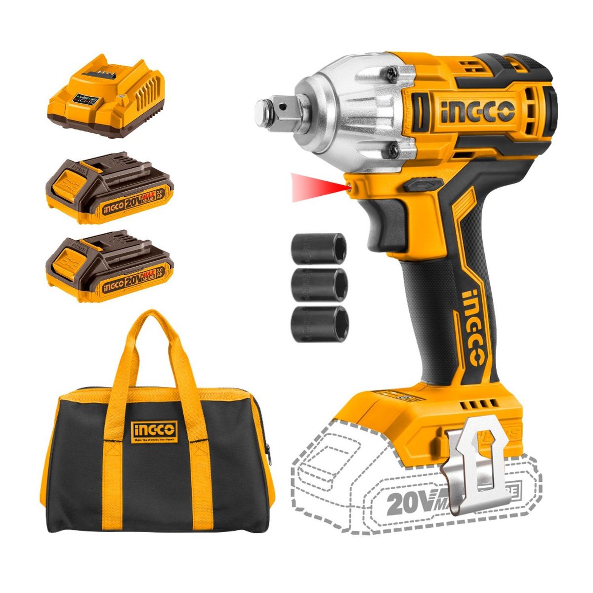 INGCO TOOLS - LLAVE DE IMPACTO 20V 300NM BRUSHLESS INALAMBRICA INGCO