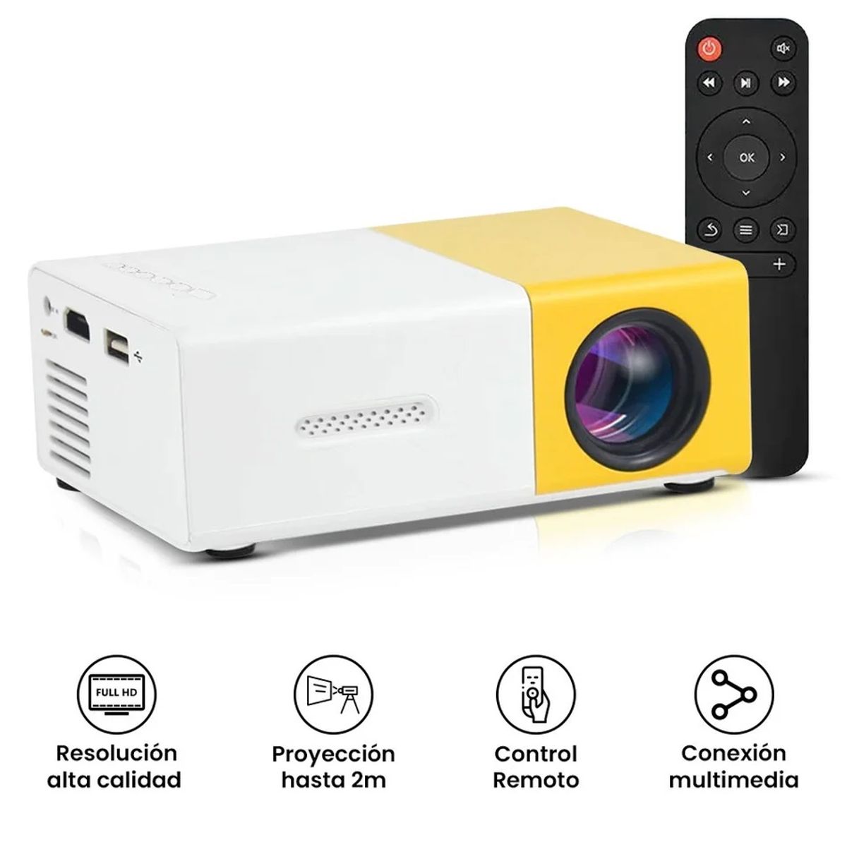 GENERICO - Proyector Portatil HD Multimedia con Control Remoto