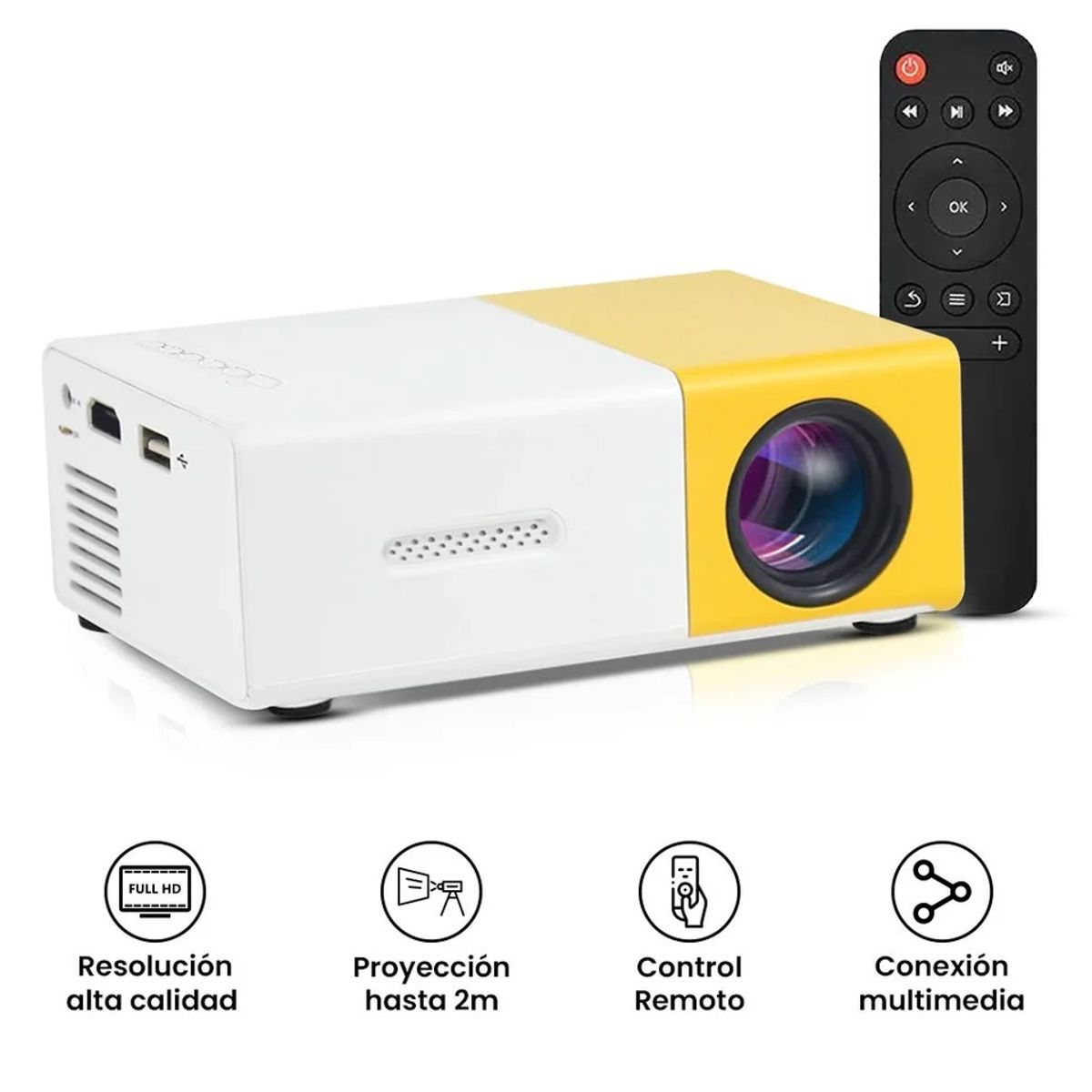GENERICO - Proyector Portatil HD Multimedia con Control Remoto