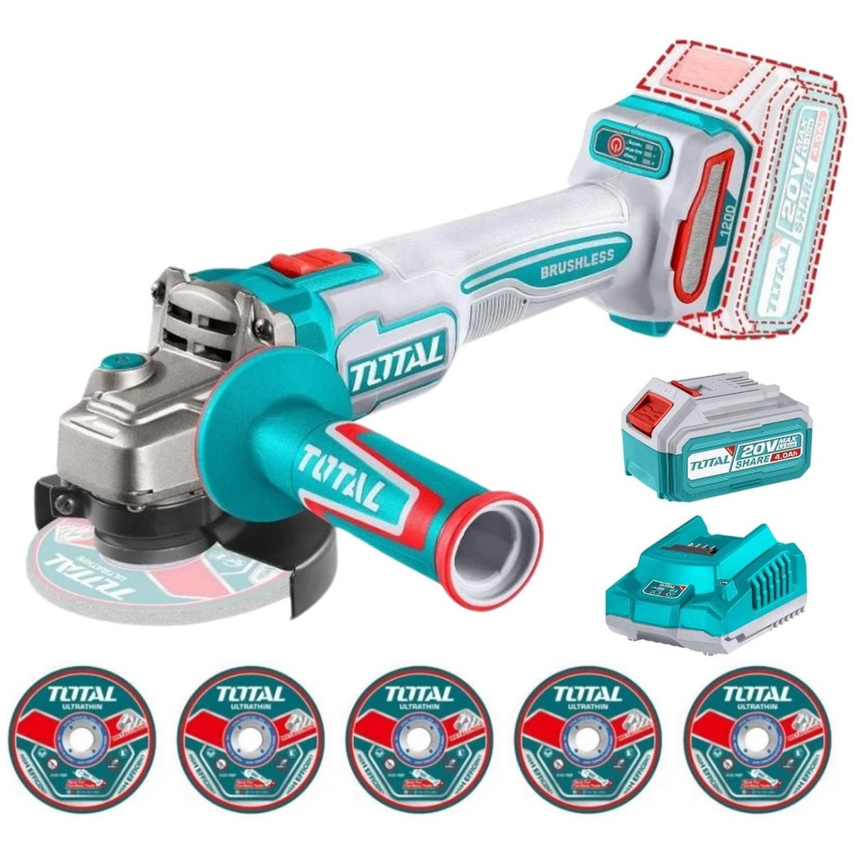 TOTAL TOOLS - Amoladora inalámbrica 4½ incluye batería y cargador Total