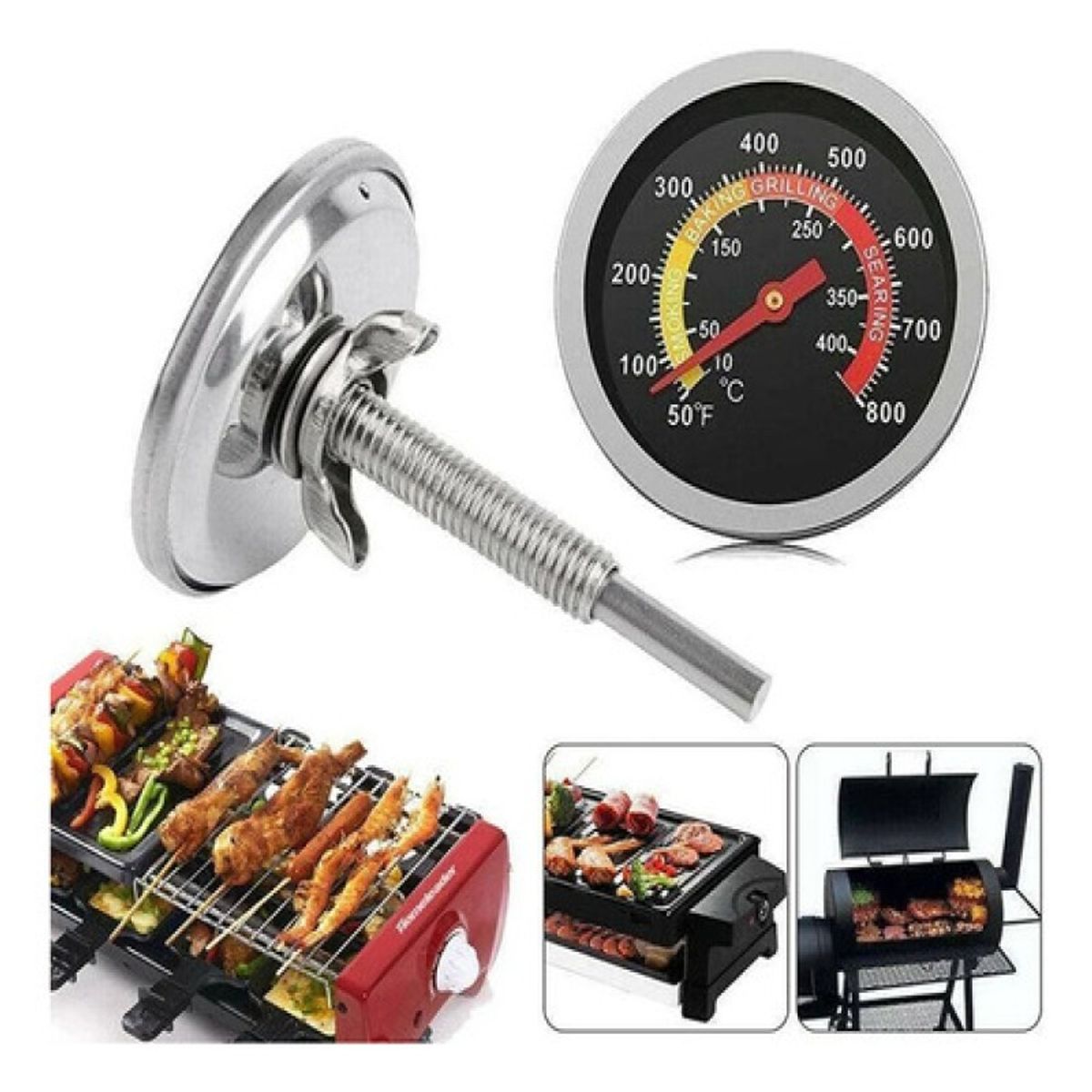 GENERICO - Termometro Para Horno Empotrar Vastago Largo 72cm Negro