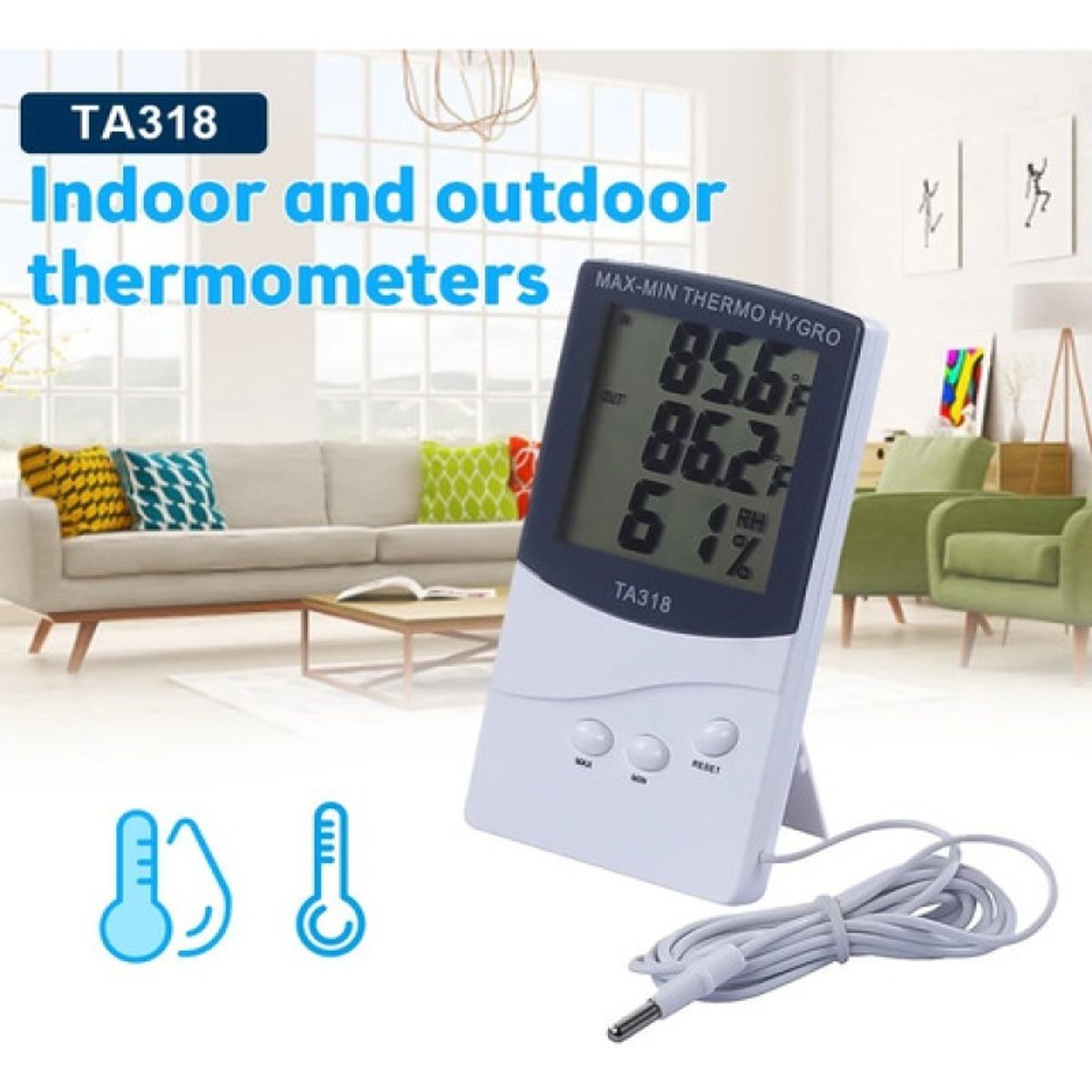 GENERICO - Termometro Temperatura Higrometro Digital Con Sonda Ta318