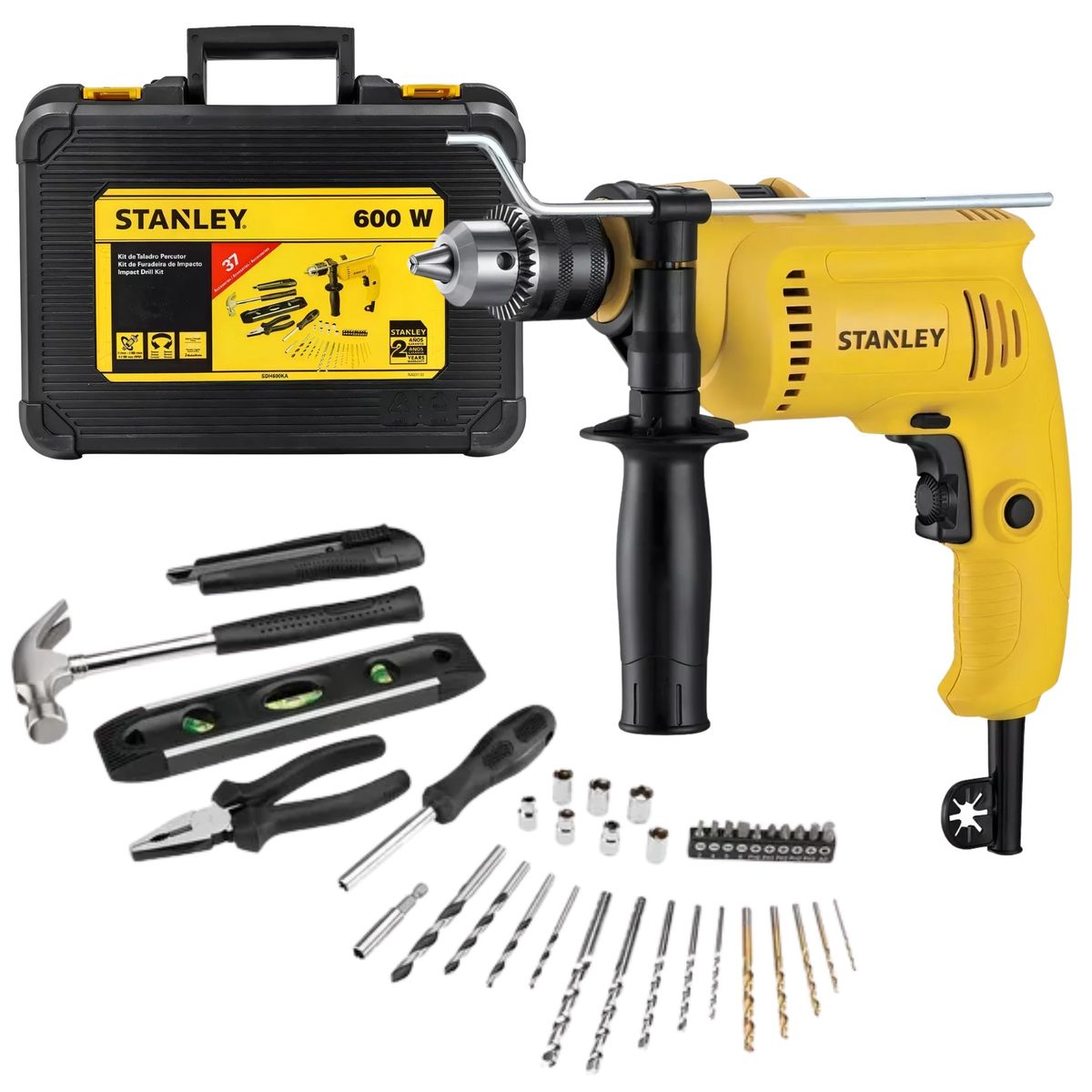 STANLEY - Taladro percutor 600W + 37 piezas STANLEY