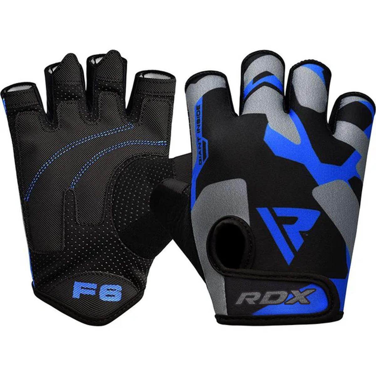 RDX - Guantes para Levantamiento de Pesas Sublimados F6 Azul - S