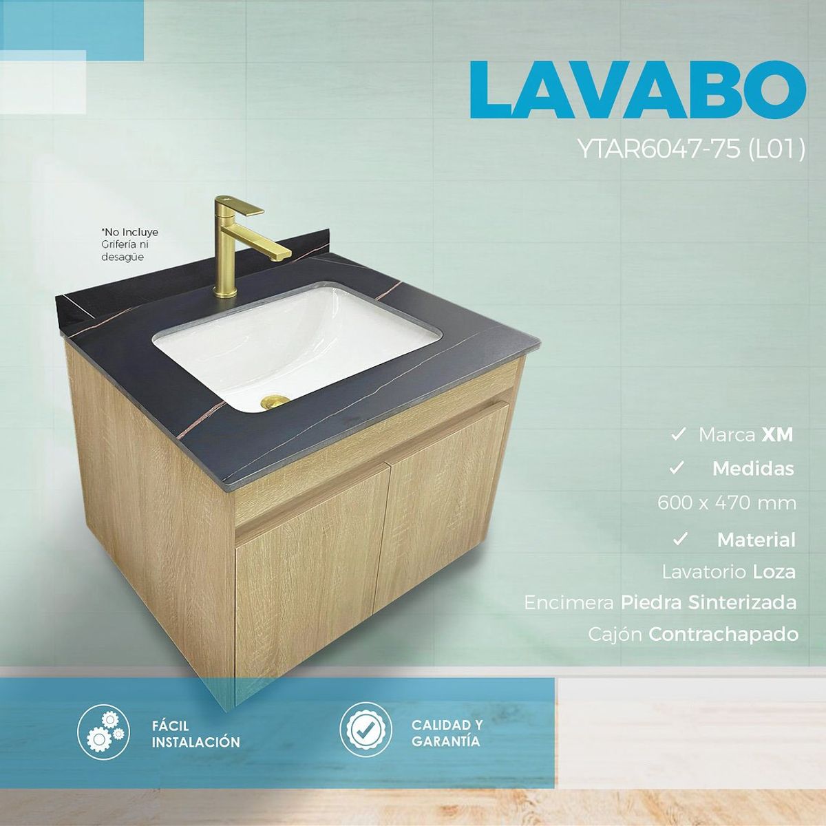 XM - LAVATORIO LOZA CON CAJÓN YTAR6047-75 L01