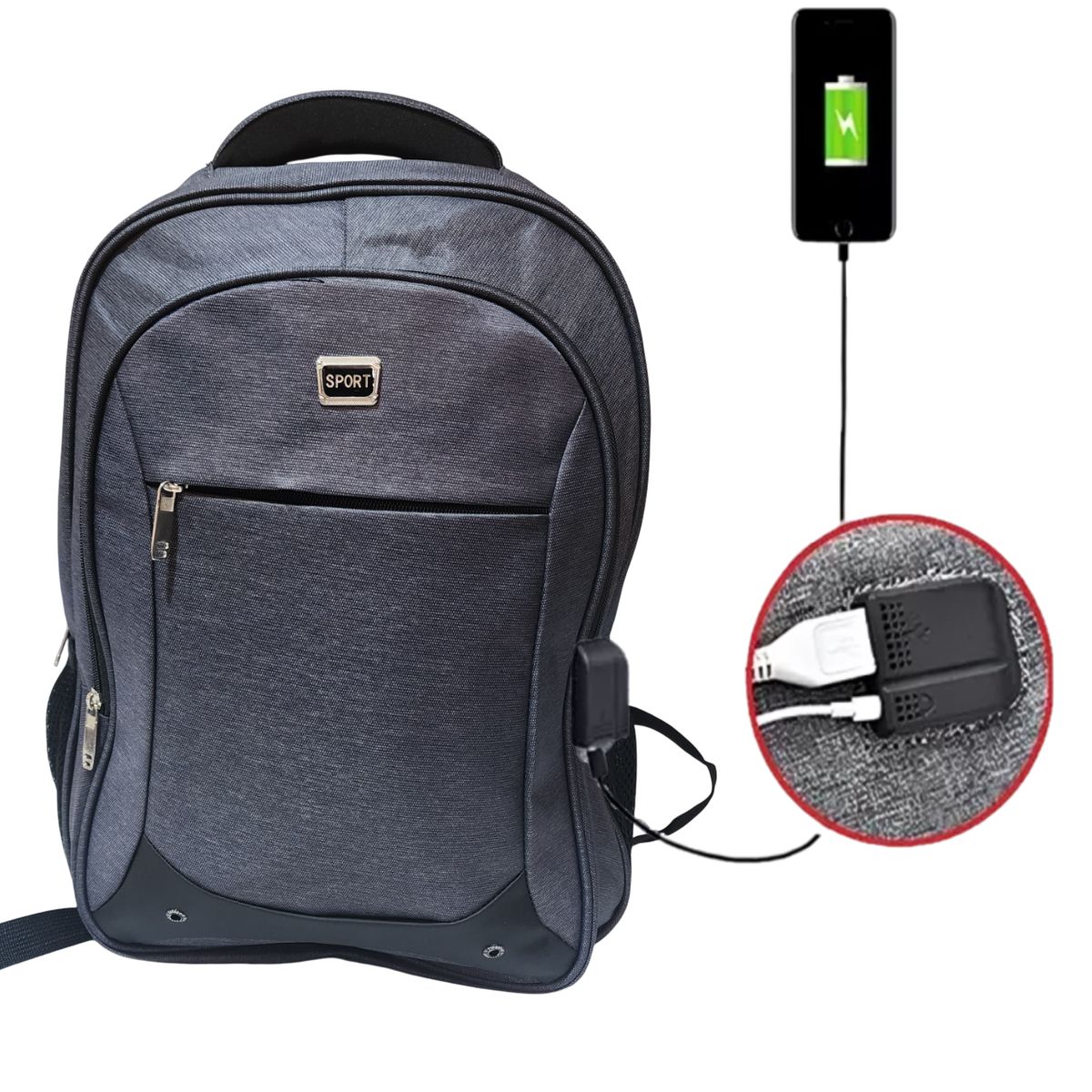 GENERICO - Mochila SPORT 3 cierres Casual porta Laptop puerto USB