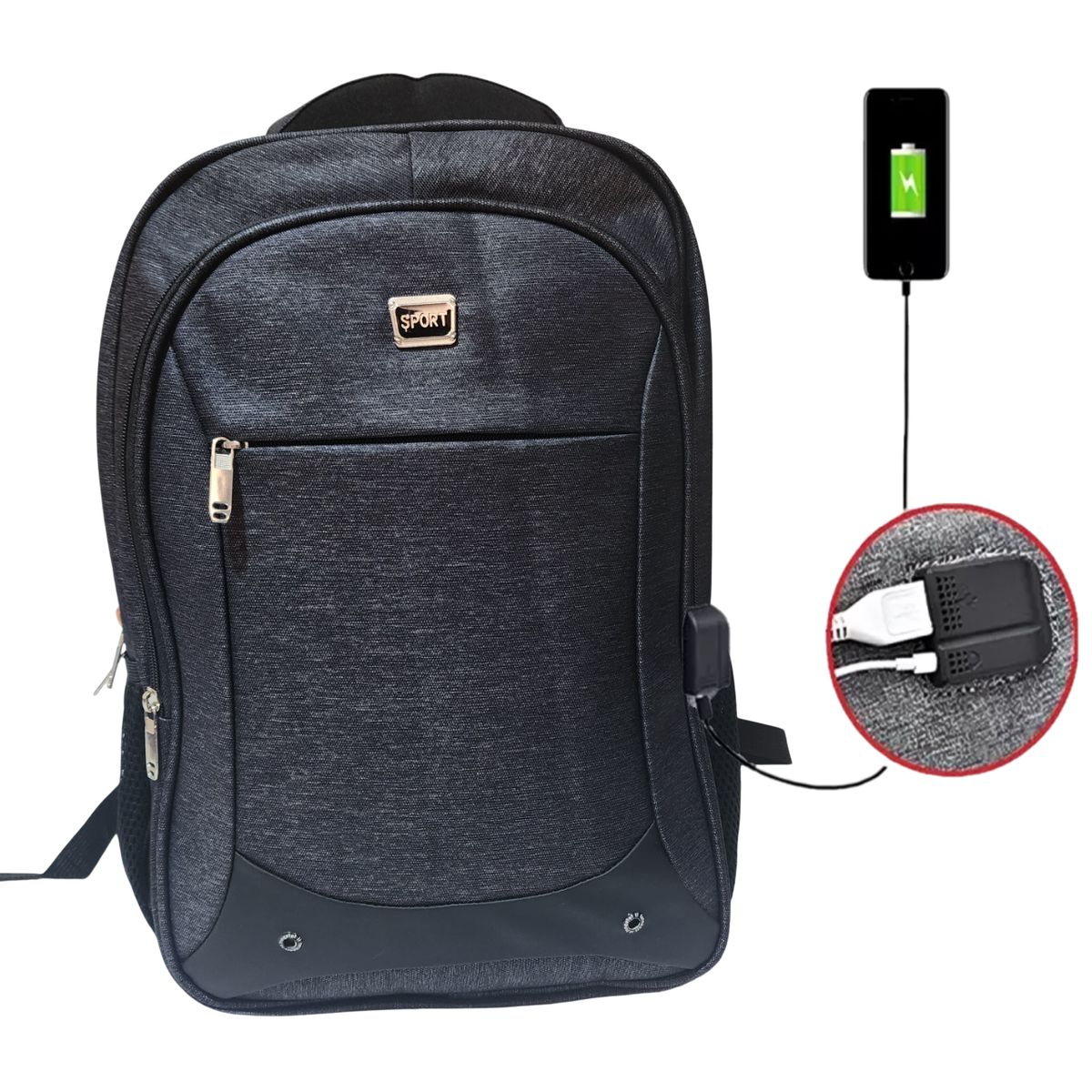 GENERICO - Mochila SPORT 3 cierres Casual porta Laptop puerto USB