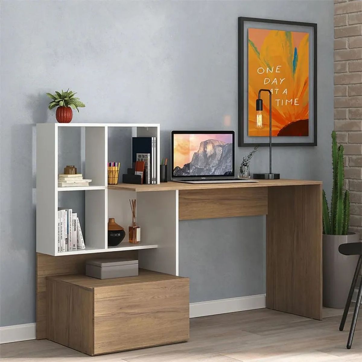 GENERICO - Escritorio April Moderno - Marrón y Blanco