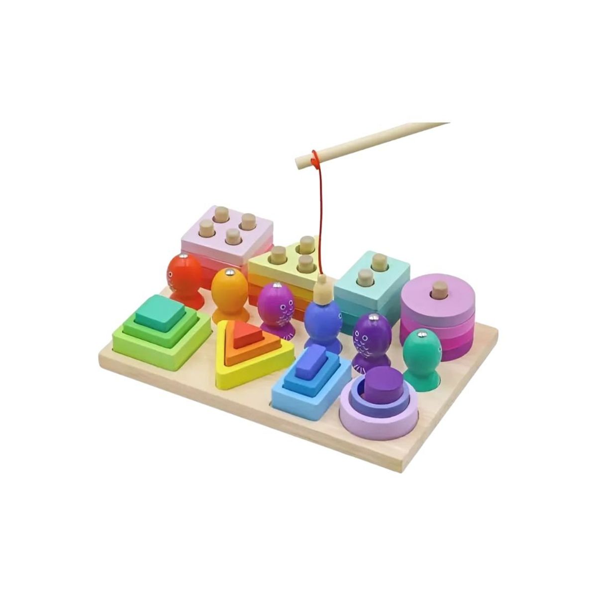 GENERICO - Tablero Educativo Montessori de Pesca y Figuras Apilables