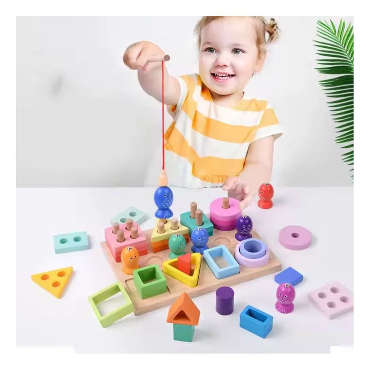 GENERICO - Tablero Educativo Montessori de Pesca y Figuras Apilables