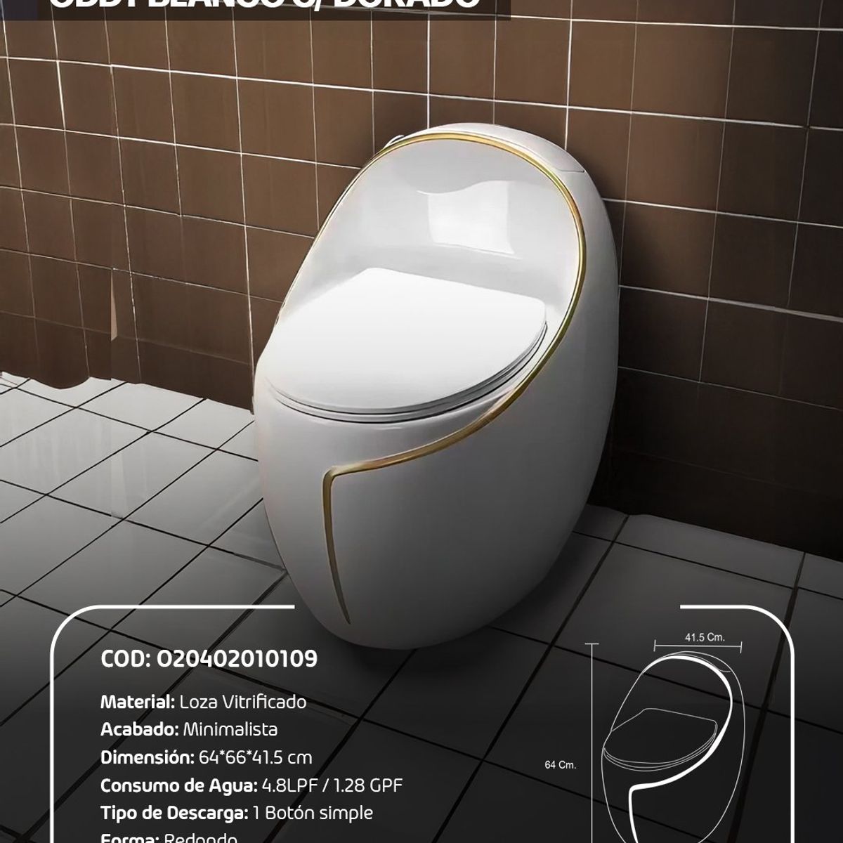 STONE - INODORO MINIMALISTA ODDY BLANCO DORADO STONE