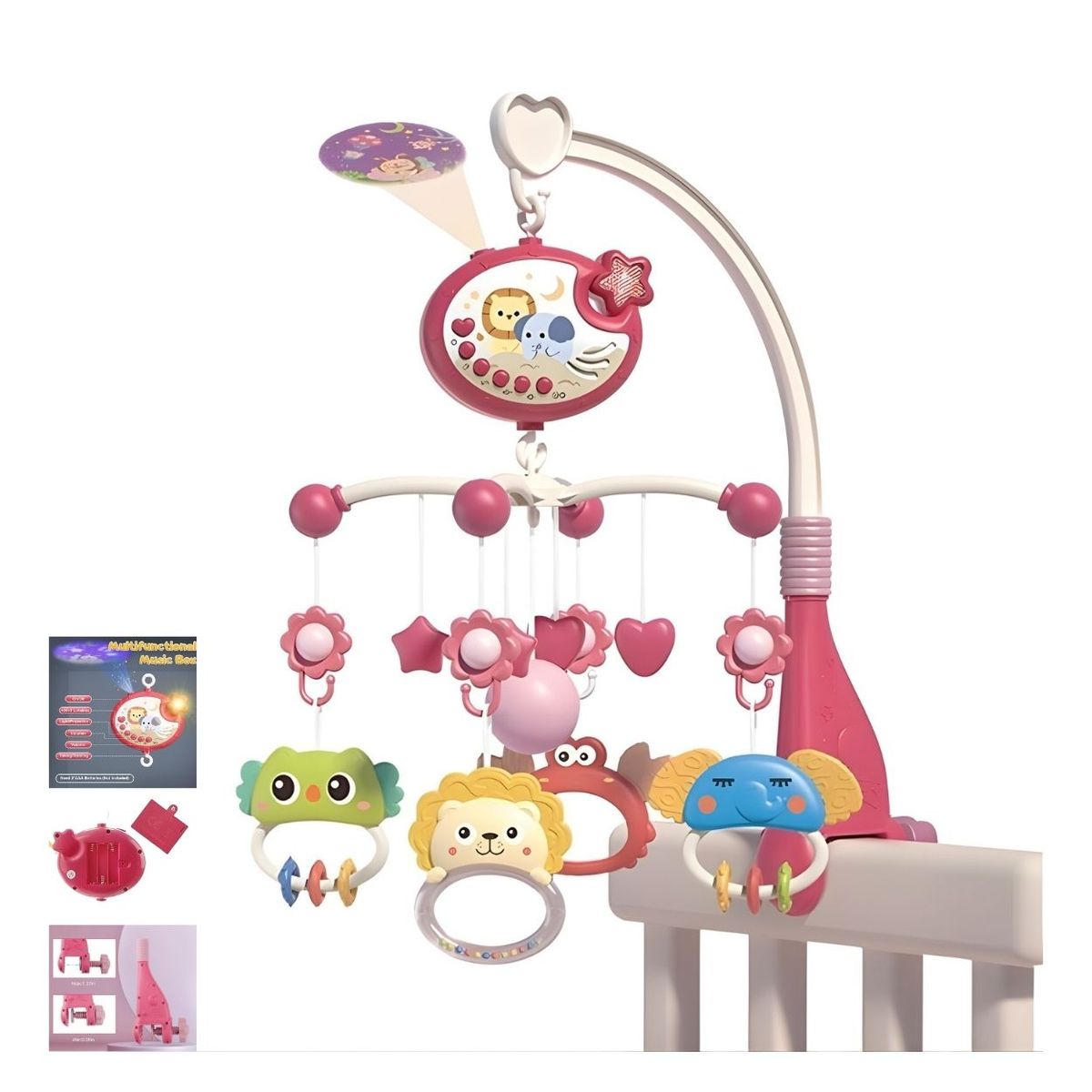 GENERICO - Móvil Musical Proyector Rosado para Bebé con Control Integrado