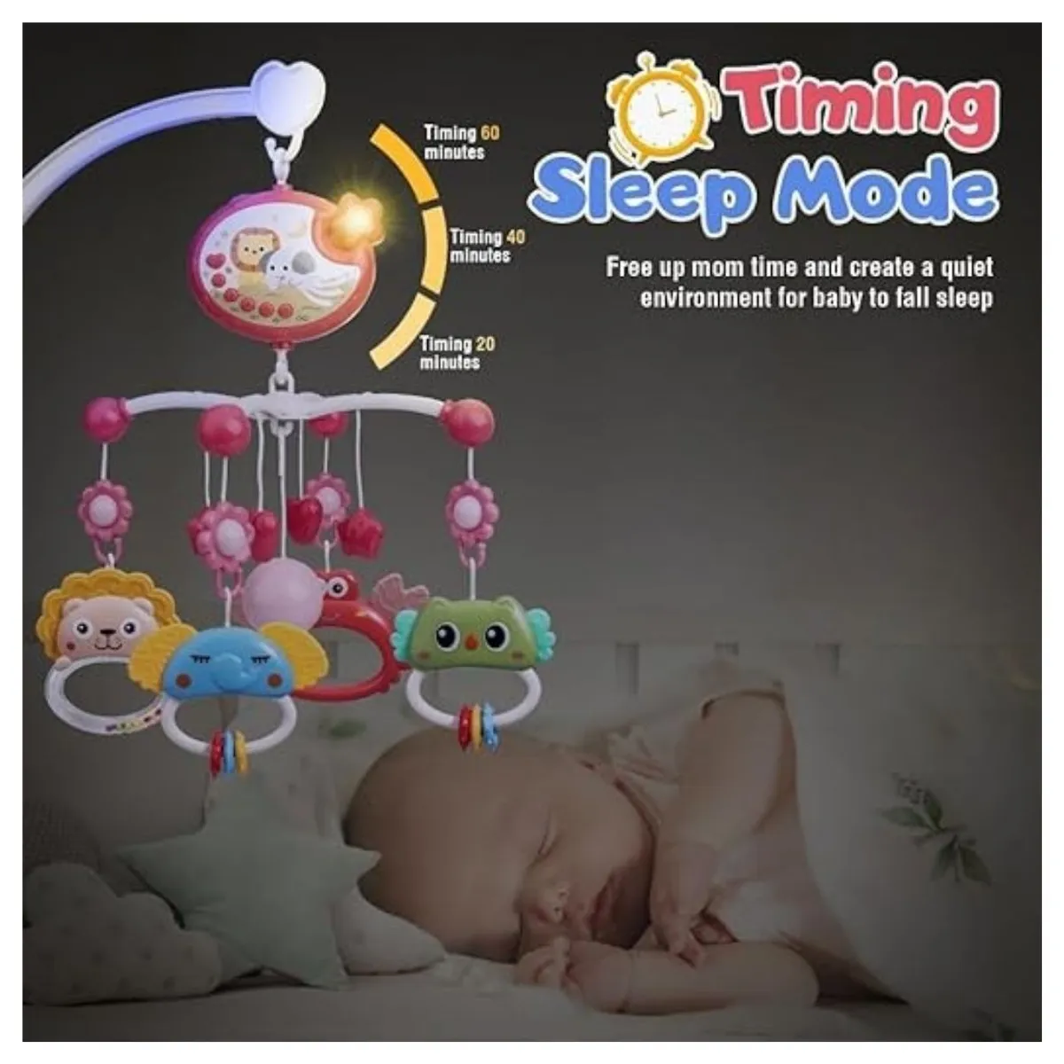 GENERICO - Móvil Musical Proyector Rosado para Bebé con Control Integrado