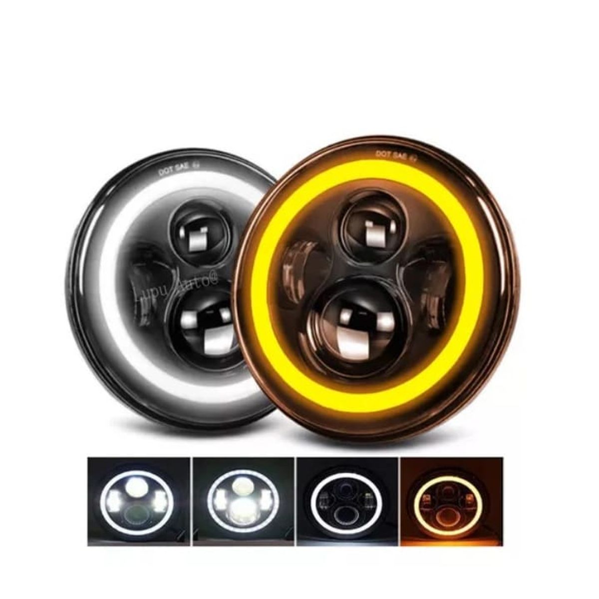 GENERICO - Faro H4 Led Redondo Ojo Ángel dual blanco y ambar 7 pulgadas