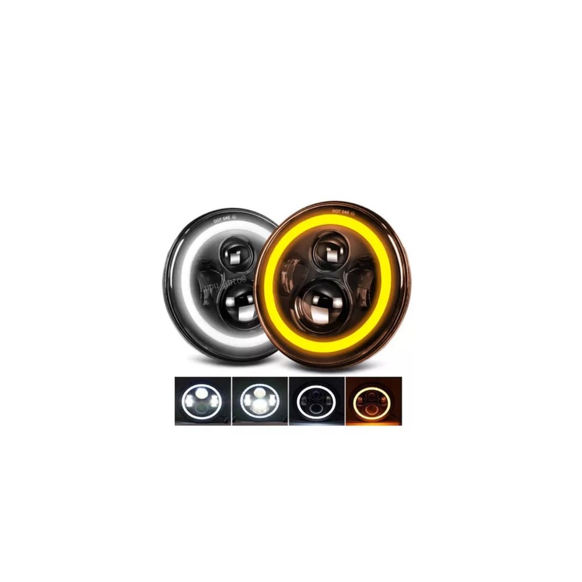 GENERICO - Faro H4 Led Redondo Ojo Ángel dual blanco y ambar 7 pulgadas