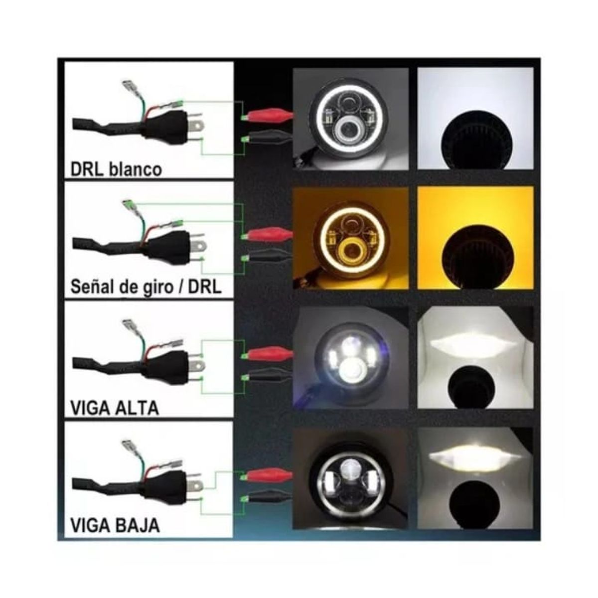 GENERICO - Faro H4 Led Redondo Ojo Ángel dual blanco y ambar 7 pulgadas