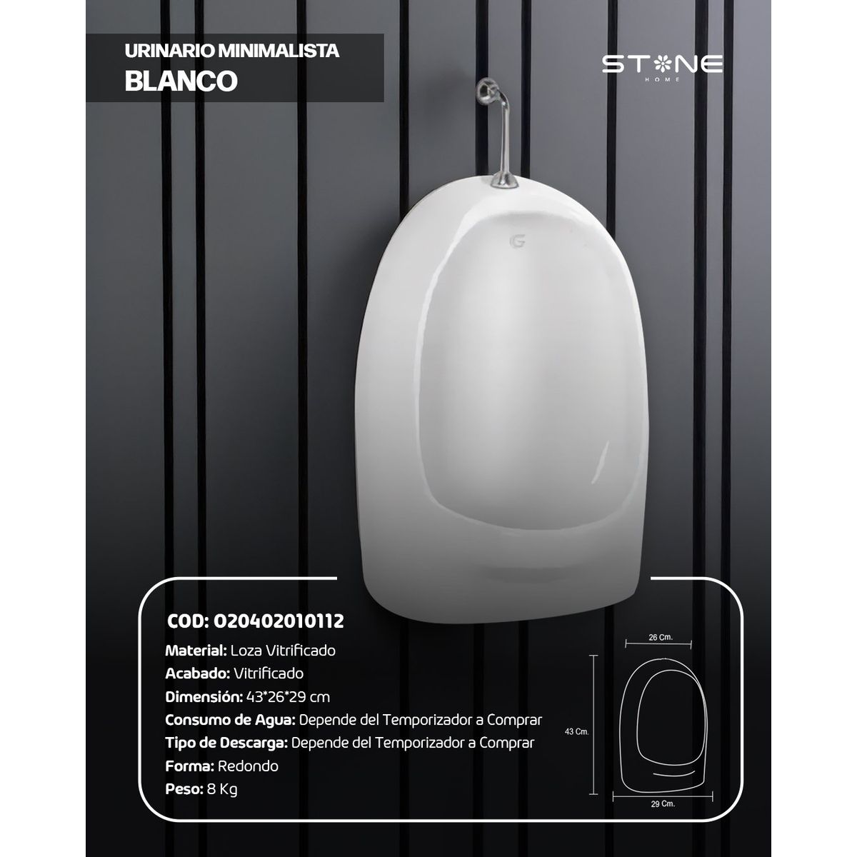 STONE - URINARIO MINIMALISTA BLANCO STONE