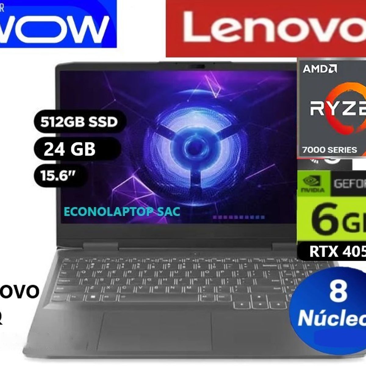 LENOVO - LENOVO LOQ 15ARP9, 15.6" FHD IPS, AMD RYZEN 7-7435HS 4.5 GHz, 24GB DDR5-4800 512GB SSD RTX 4050