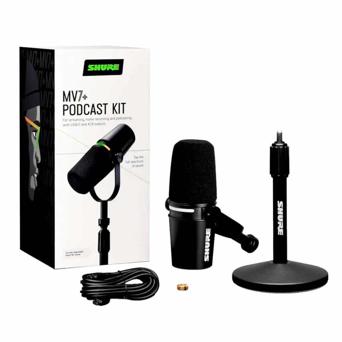 SHURE - Micrófono para podcast con soporte SHURE MV7+-K-BNDL