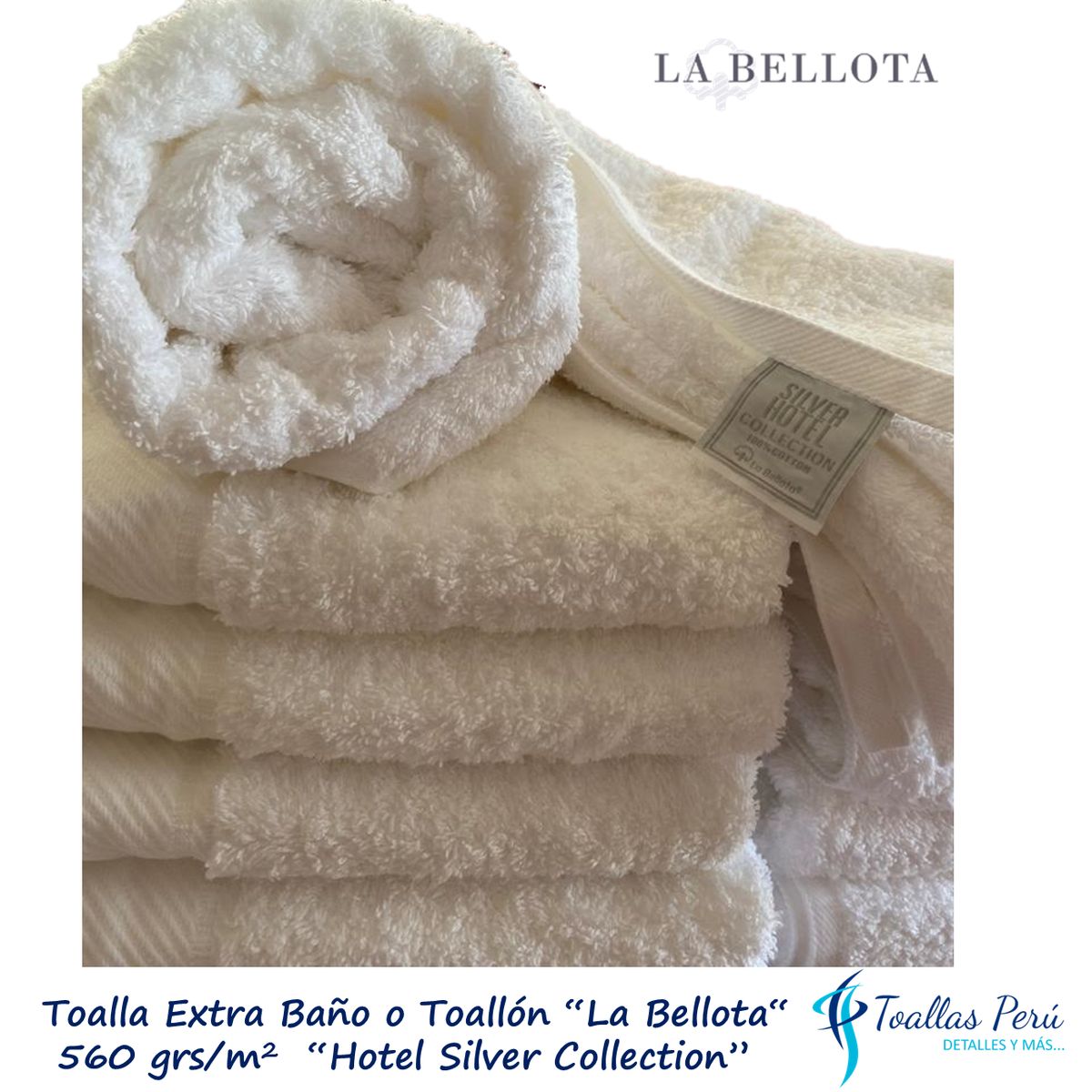LA BELLOTA - Toalla Silver Extra Baño Toallón Blanco 520 grs 90×170 cm "La Bellota"