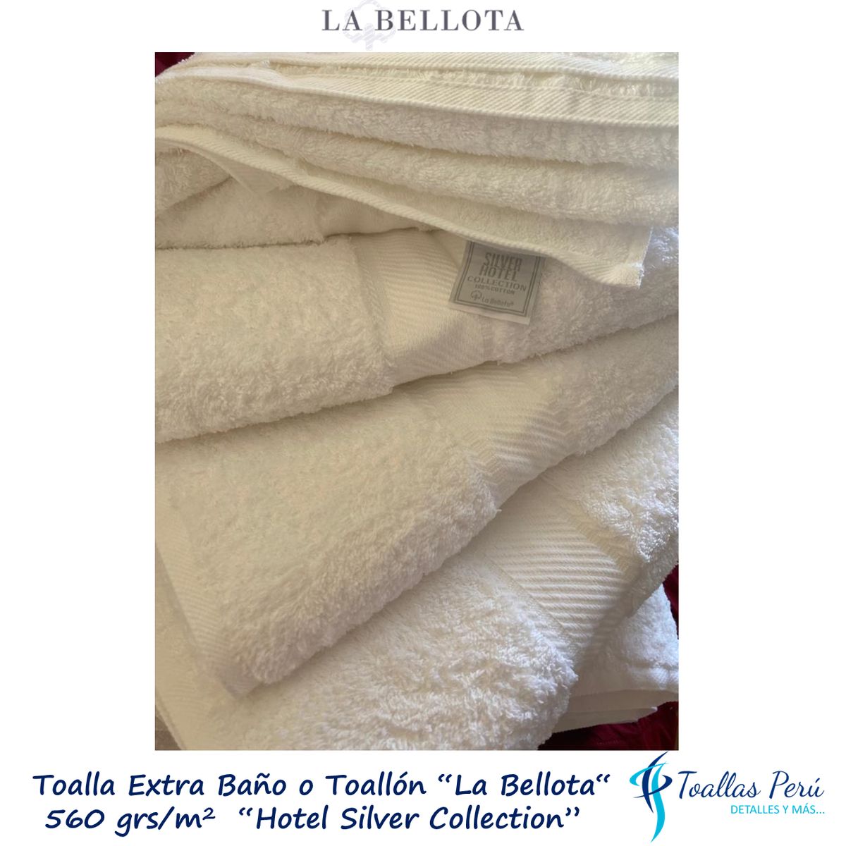 LA BELLOTA - Toalla Silver Extra Baño Toallón Blanco 520 grs 90×170 cm "La Bellota"
