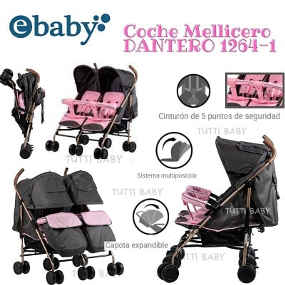 EBABY - COCHE MELLICERO EBABY DANTERO ROSADO