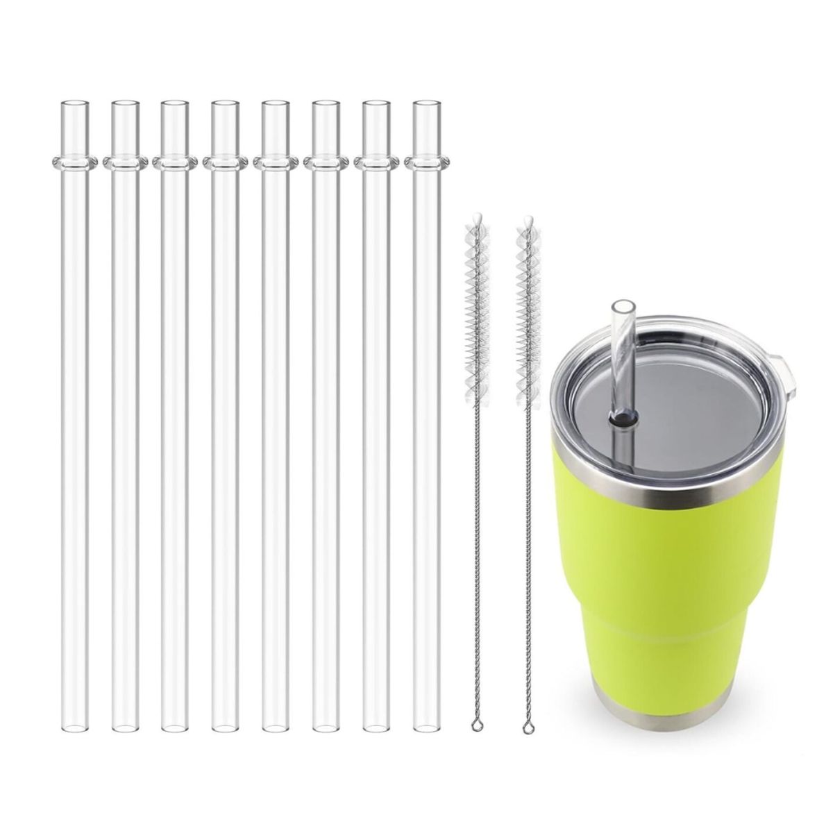 INSPIRA - Set de 8 Sorbetes de Plástico con Cepillos Limpiadores