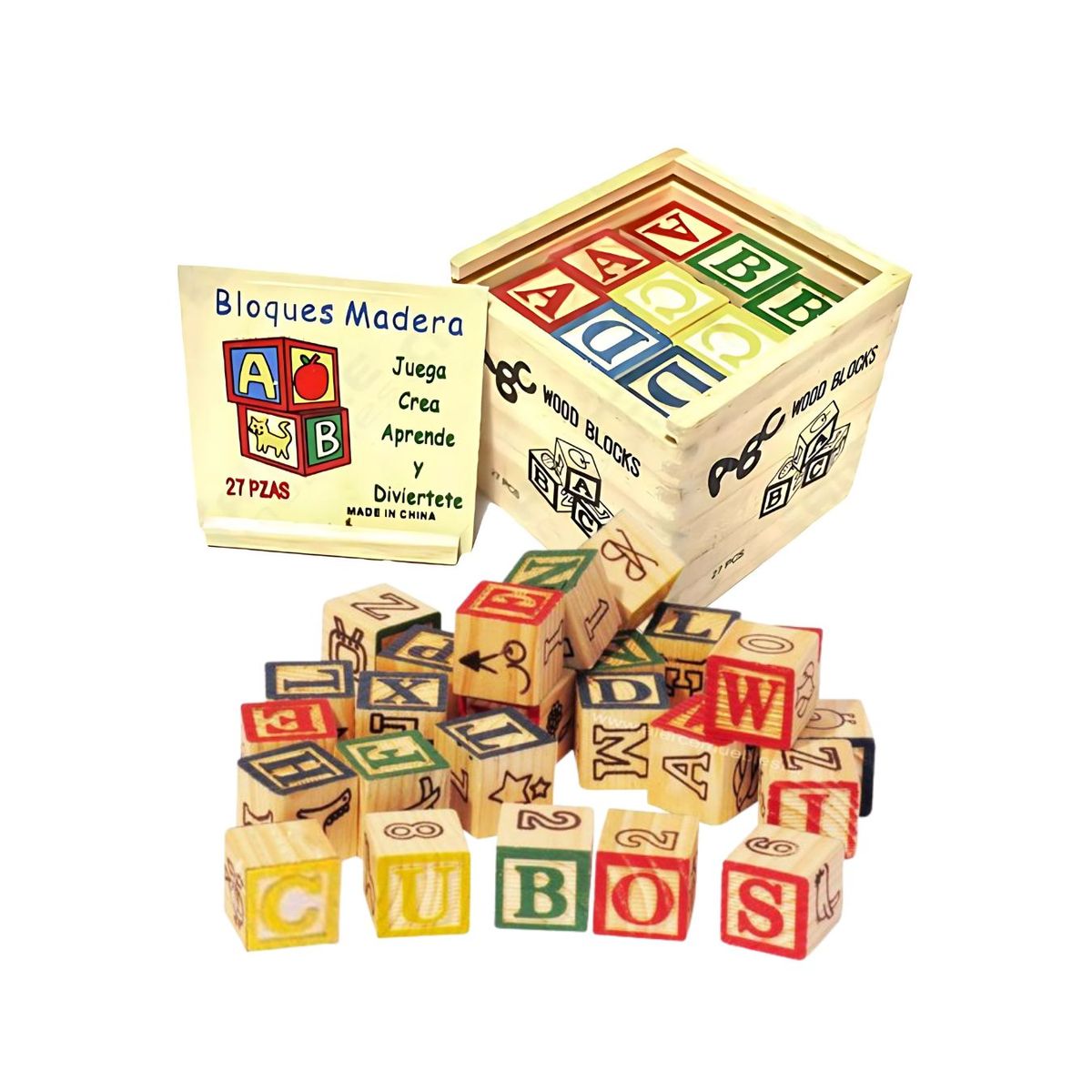 GENERICO - Caja 27 Cubos ABC Didácticos de Madera para Niños