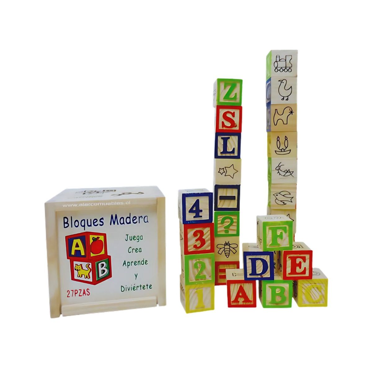 GENERICO - Caja 27 Cubos ABC Didácticos de Madera para Niños