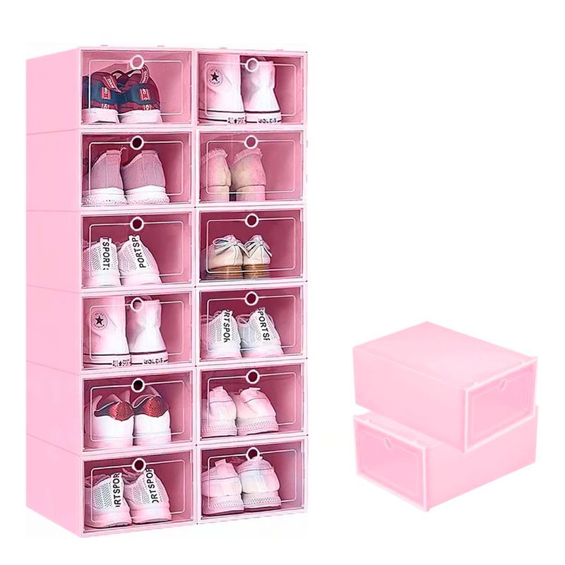 GENERICO - Set x 24 Cajas Apilables Protectoras de Zapatos - Rosado