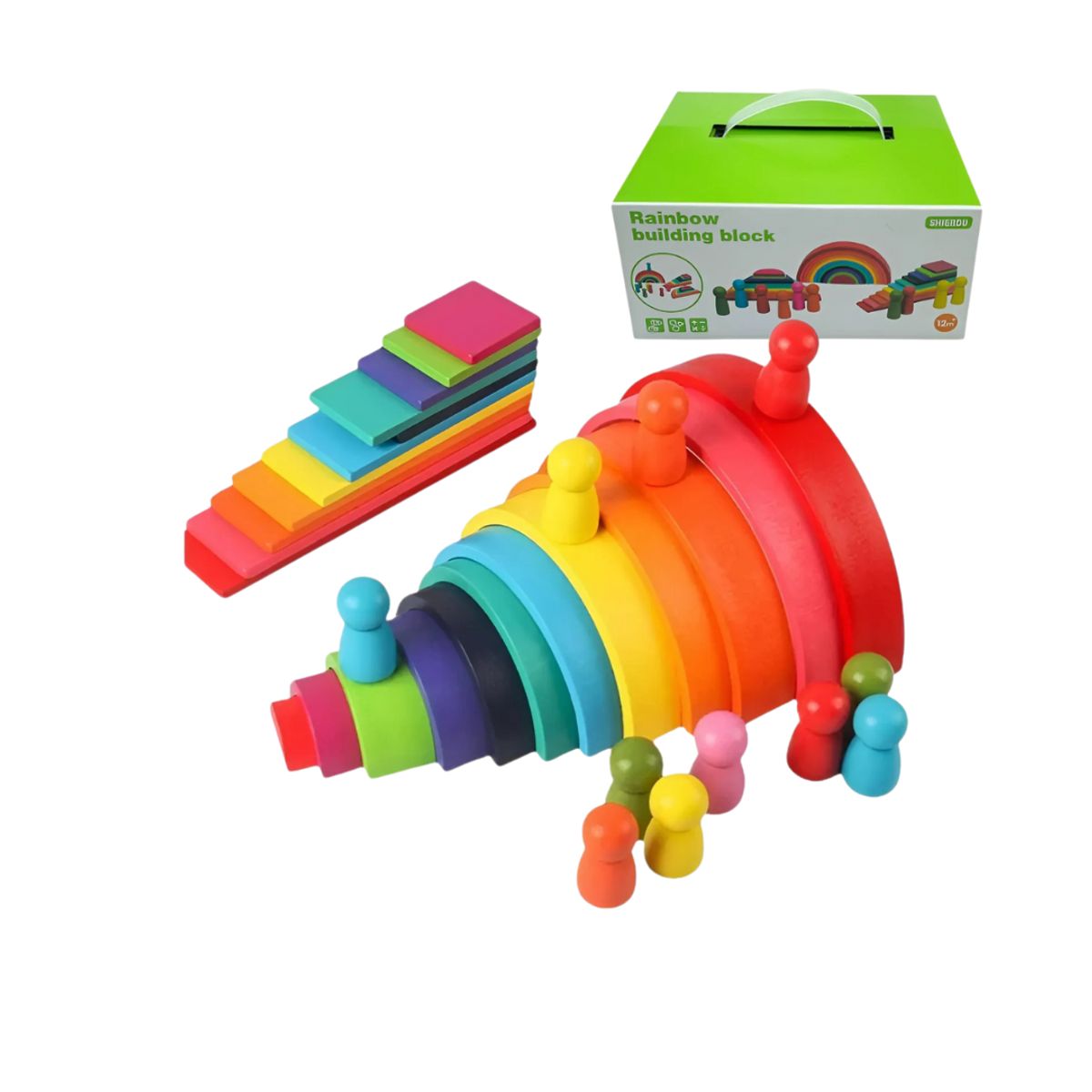 GENERICO - Bloques Didácticos Arcoíris Apilables de Madera - Estimulación Temprana