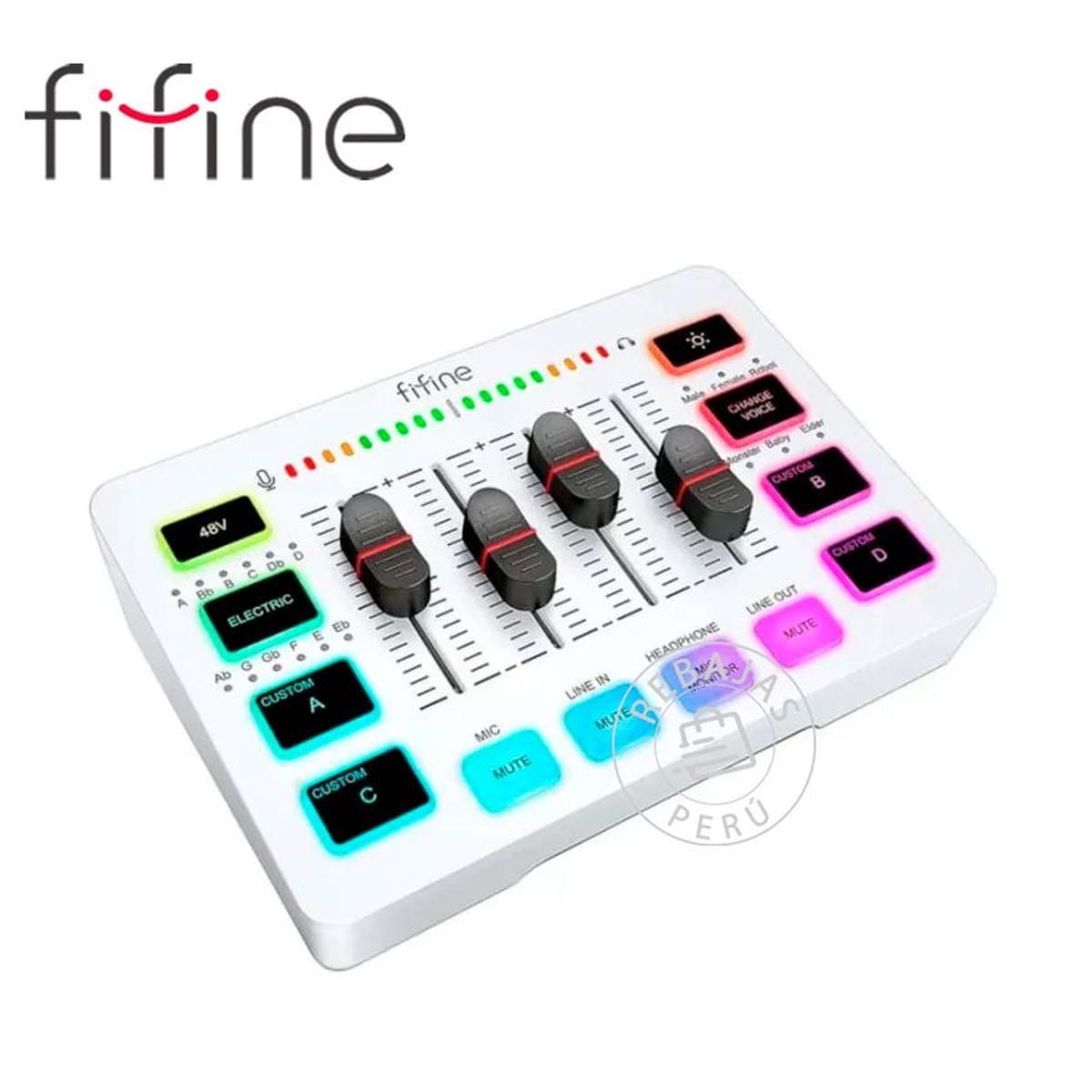 FIFINE - Mixer Fifine SC3 Blanco USB  Efectos de Sonido Ecualizador Integrado