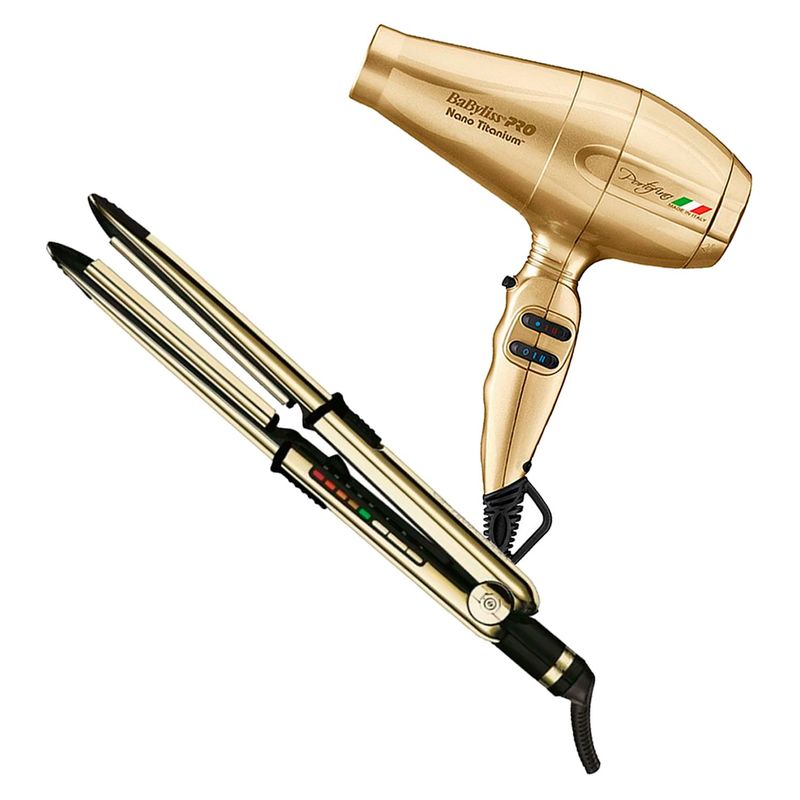 BABYLISS PRO - Combo BabylissPro Alisadora Optima 3000 y Secador Portofino Dorado