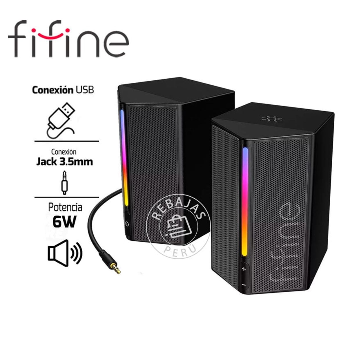FIFINE - Altavoces Fifine A20 Black  Sonido Estéreo  RGB  USB/AUX/Bluetooth