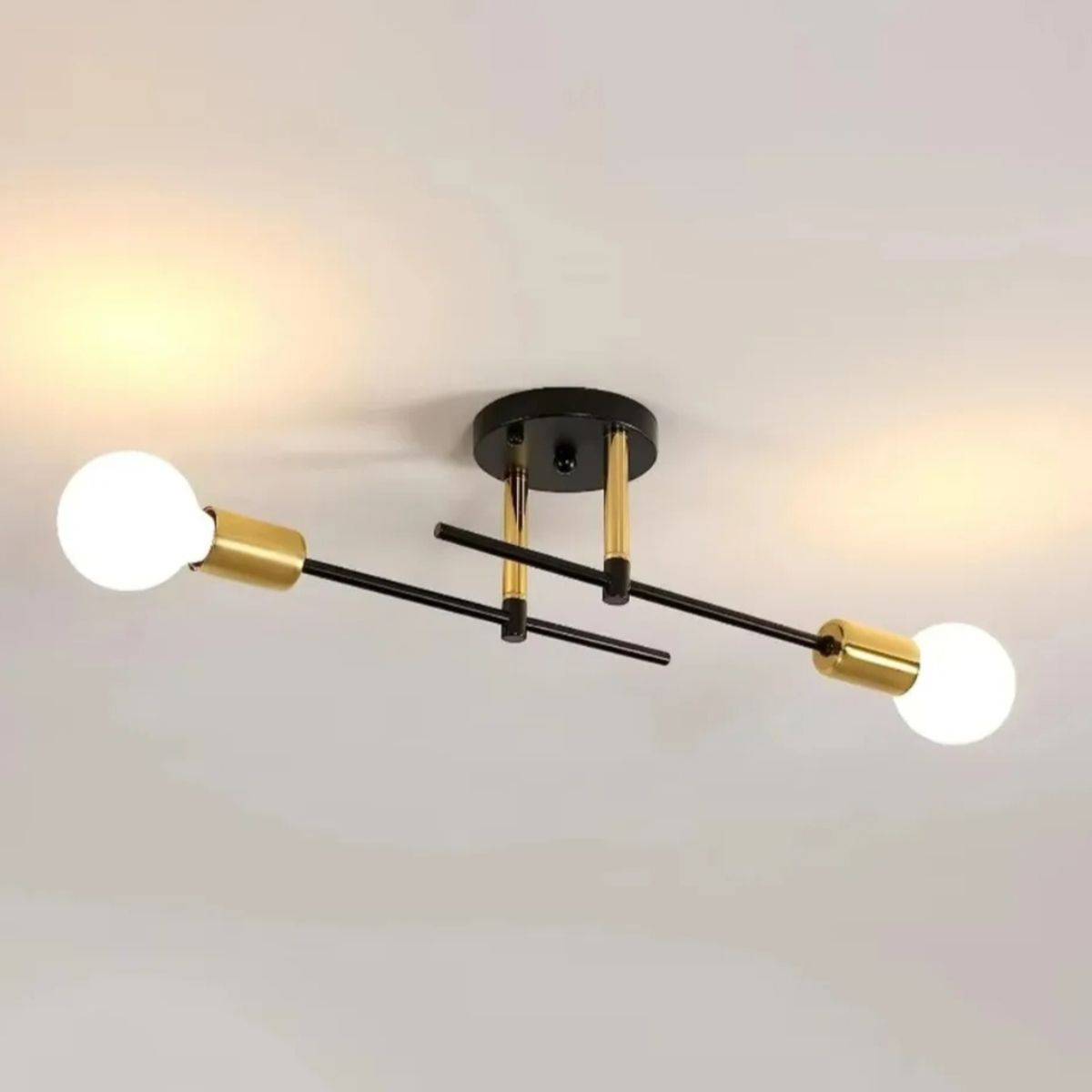 GENERICO - Lámpara Colgante iberia negro con Dorado incluye 2 focos tricolor