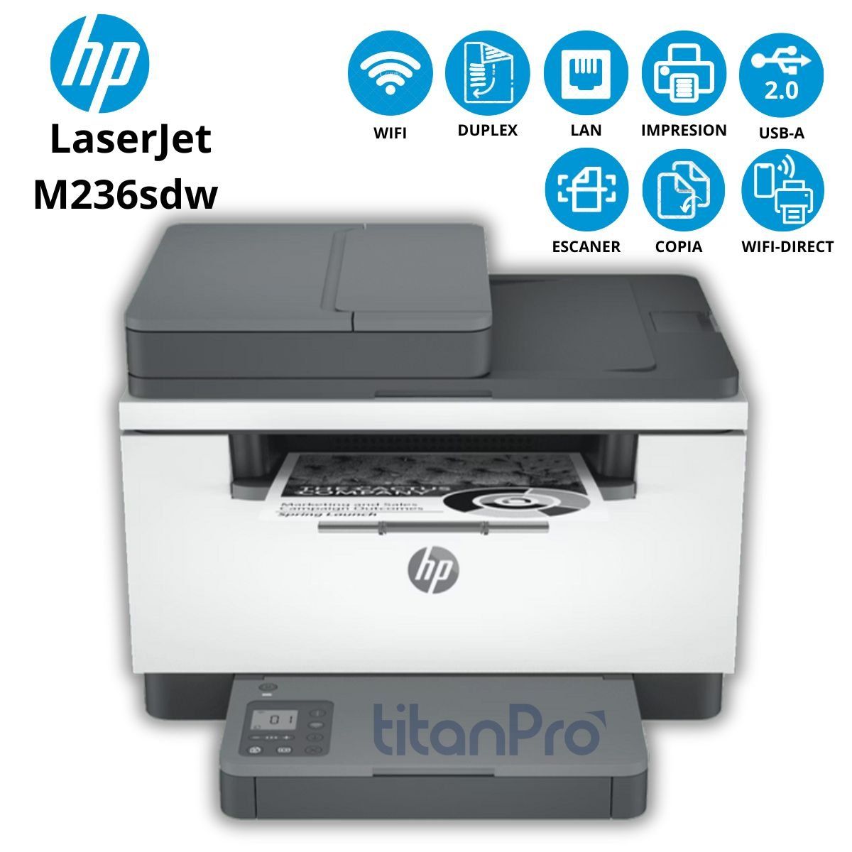 HP - Impresora Láser Multifunción HP LaserJet M236sdw Wifi  Duplex
