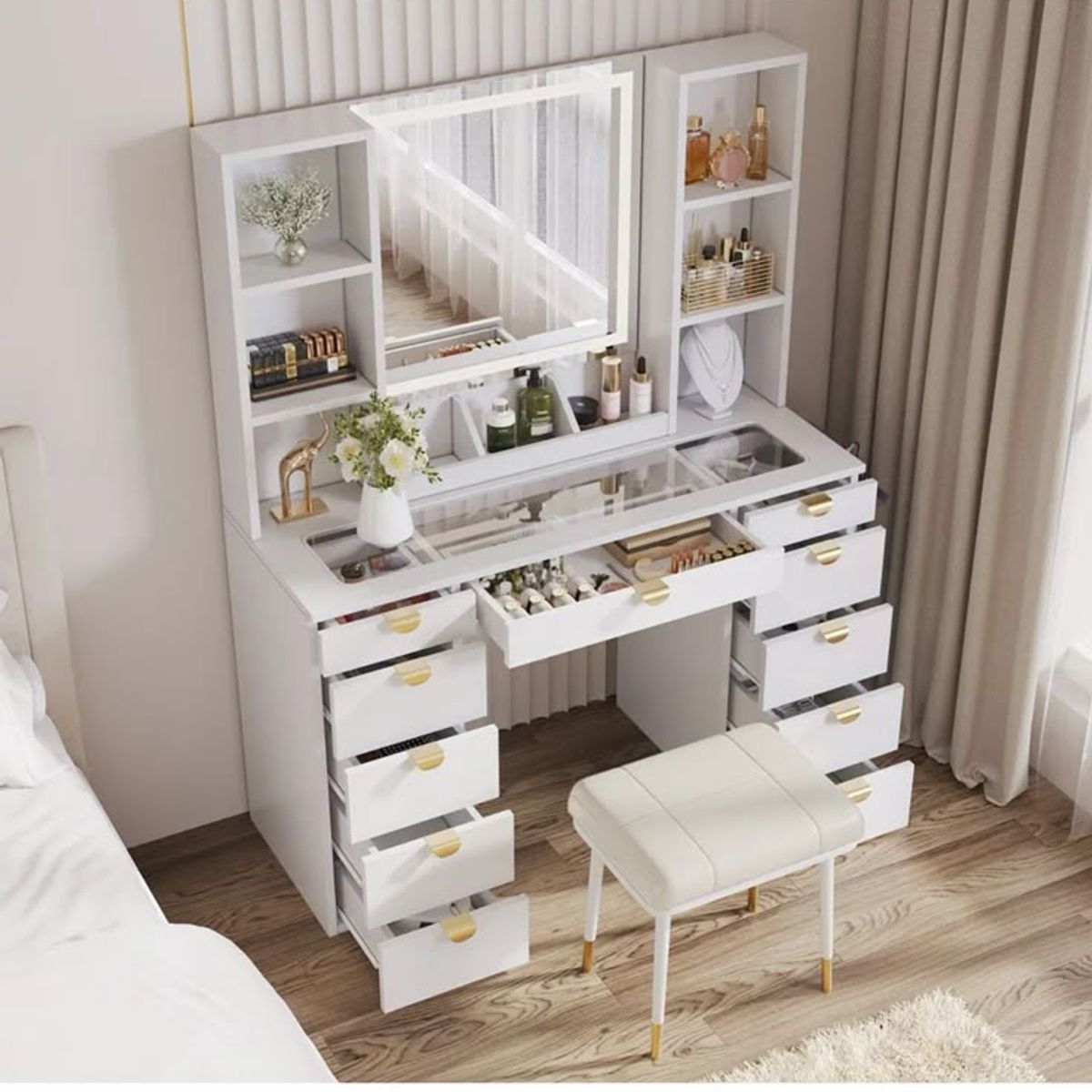 GENERICO - Tocador Joyero Ramsés - Blanco y Dorado