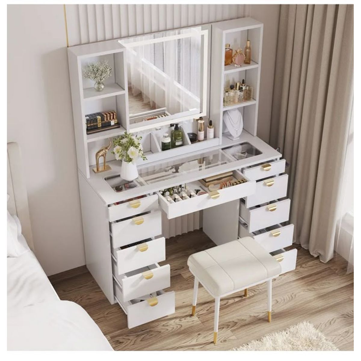 GENERICO - Tocador Joyero Ramsés - Blanco y Dorado