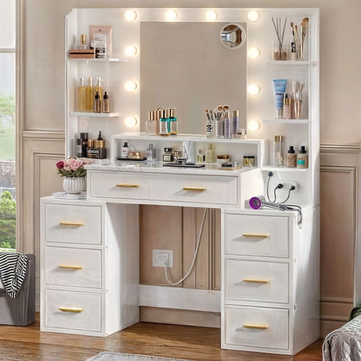 GENERICO - Tocador Joyero Marle - Blanco y Dorado