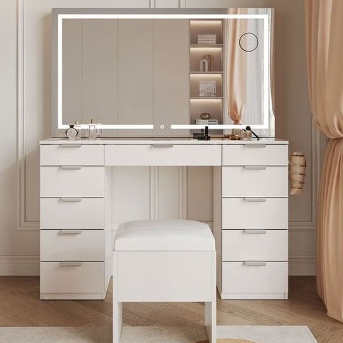 GENERICO - Tocador Joyero Eva  + Puff - Blanco