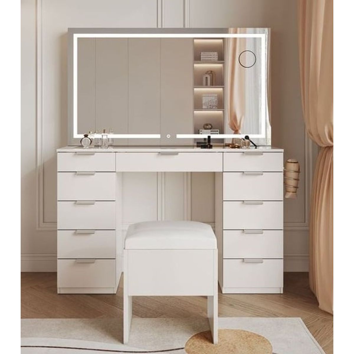 GENERICO - Tocador Joyero Eva  + Puff - Blanco