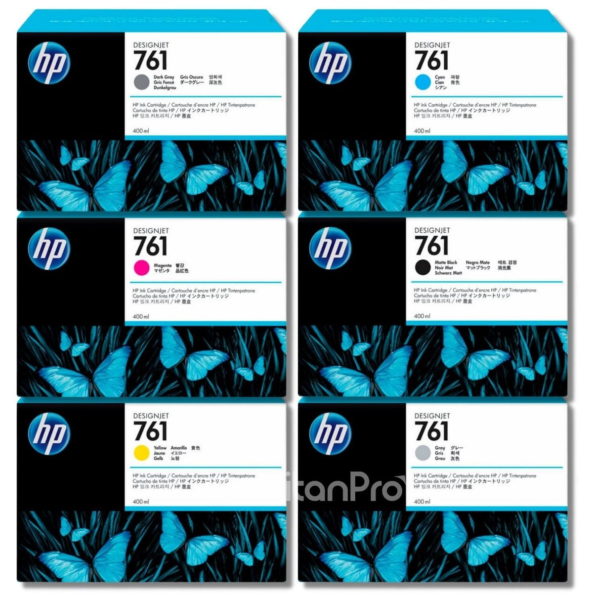 HP - Kit Tinta HP 761 400ml Amarillo Magenta Cyan Dark Gray Gray  Mate Black
